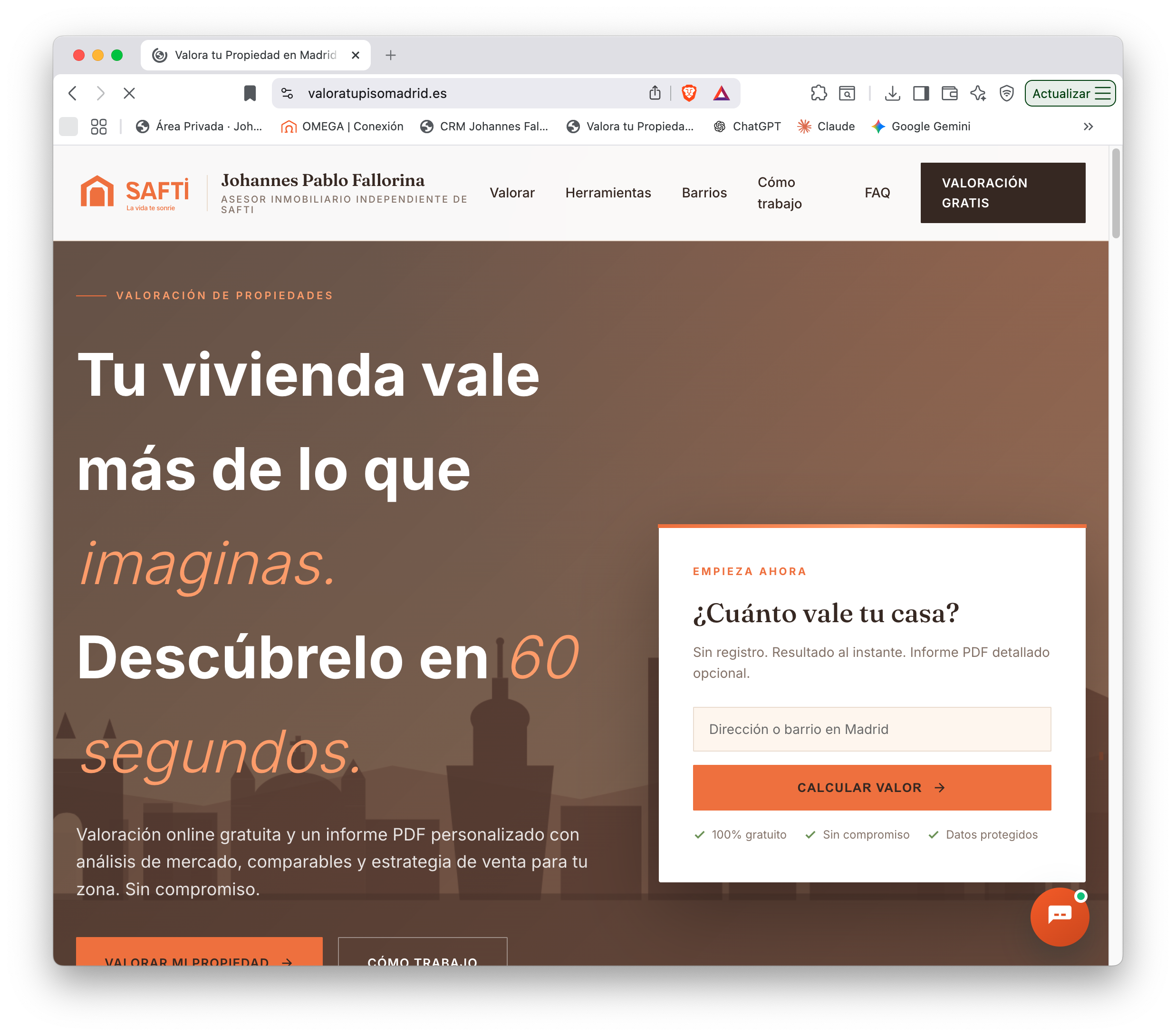 Web de Valora tu piso Madrid